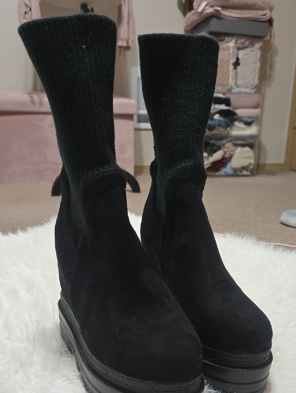 Black Suede Platform Sock Boots